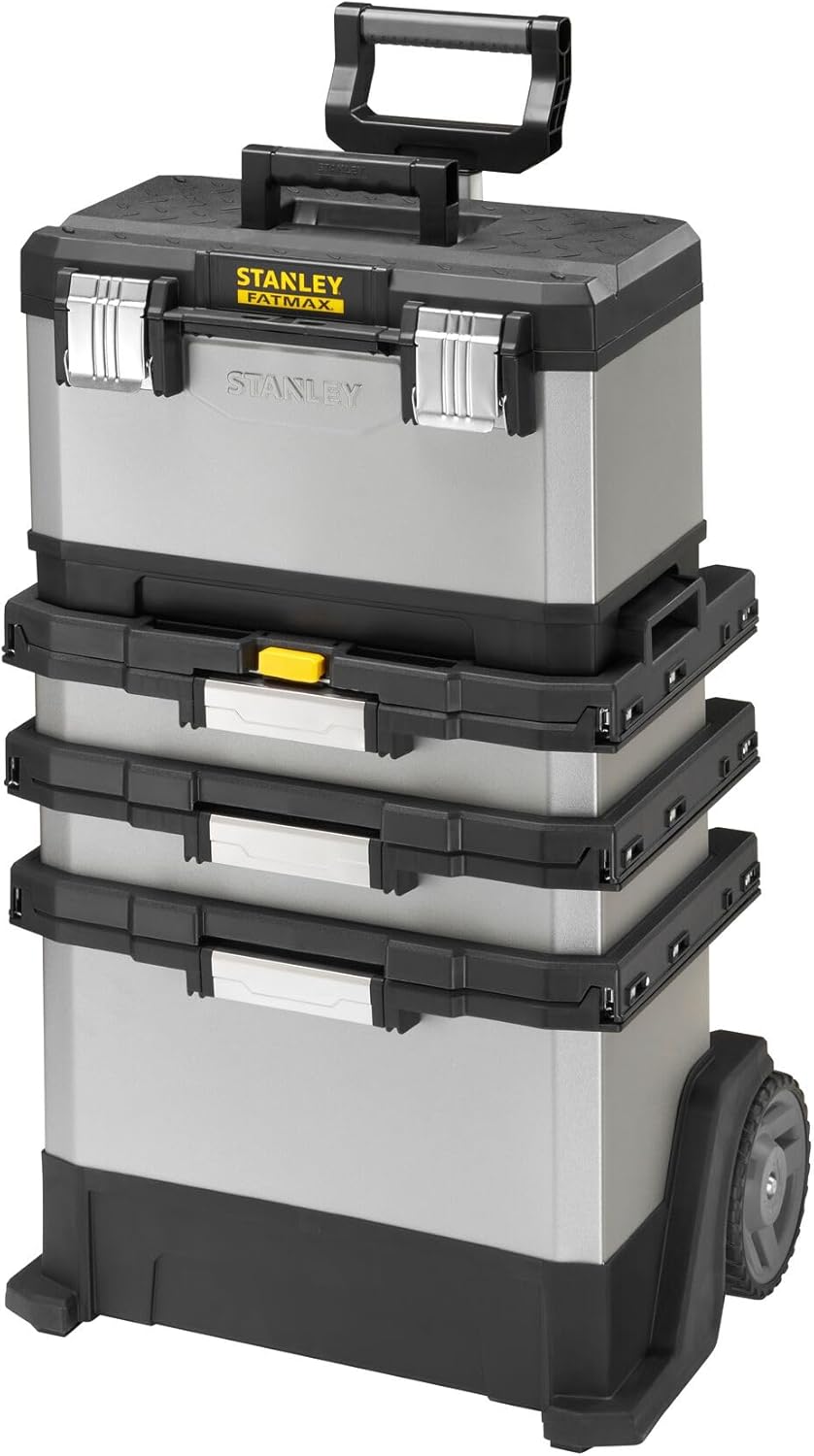 STANLEY FATMAX Rolling Workshop, 4-en-1 Units including Removable Toolbox, Durable Metal and Plastic, Mobile Workstation, 1-95-622