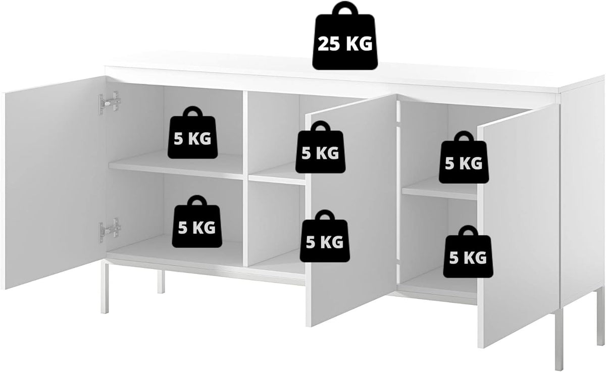 Selsey Commode Armoire 3 Portes 77 x 150 cm sur Pieds Dorés Meuble De Rangement pour Chambre À Coucher Vert Foncé Bemmi
