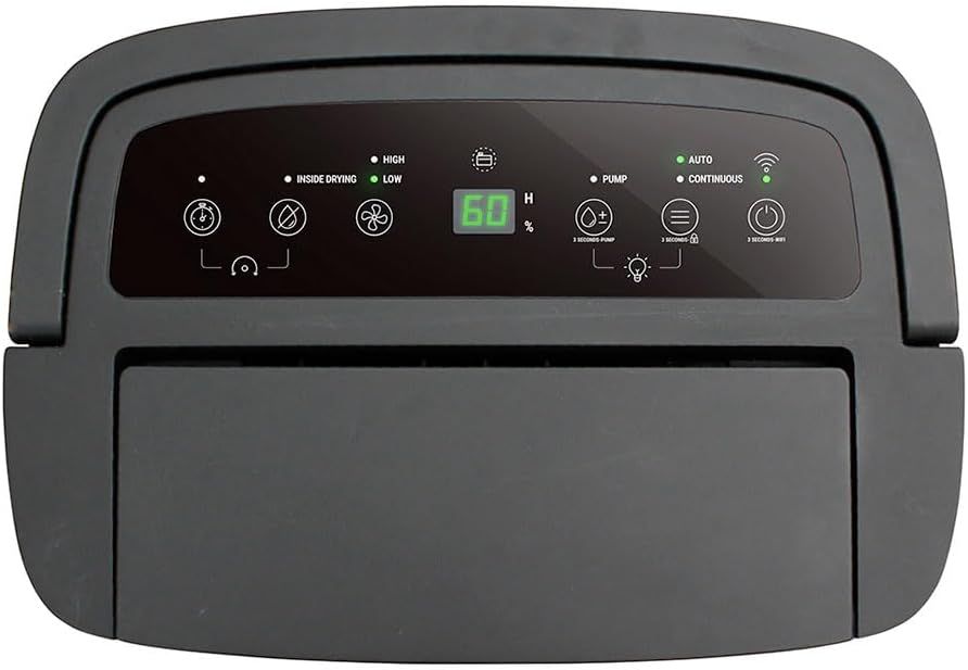 Air&Me Déshumidificateur ROHAN 50L/j avec pompe – Connecté, puissant & silencieux, idéal 200m². Volet oscillant, grande autonomie.