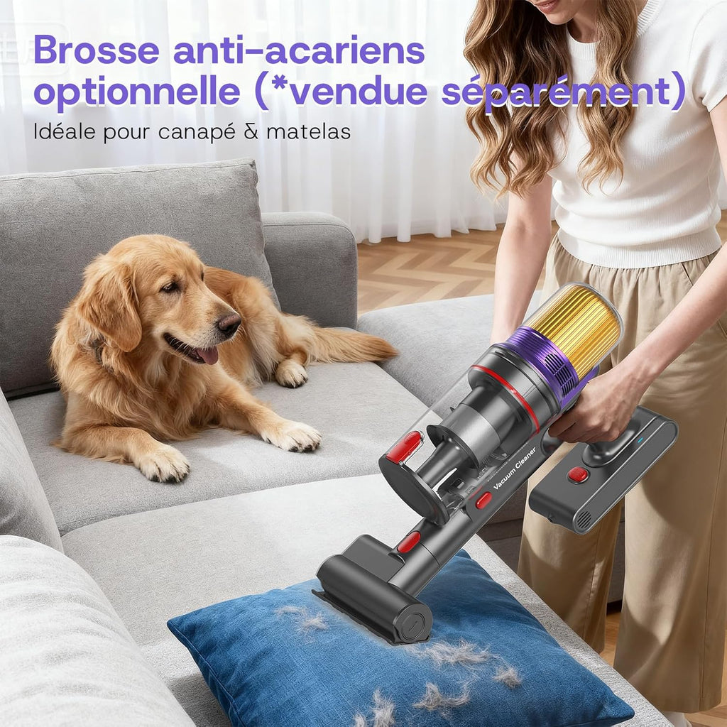 V16 Aspirateur Balai sans Fil 55Kpa/600W/80Mins, Aspirateur sans Fil Puissant, Écrans Tactiles LED, Mode Automatique, Brosse Anti-Emmêlement pour Tapis, Sols Durs et Poils d'animaux