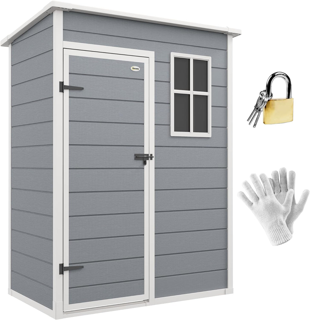 Outsunny Abri de Jardin 1,14 m² cabane de Jardin pour Outils - Porte verrouillable, aération et fenêtre - dim. 151L x 92l x 193H cm - Plastique, Gris