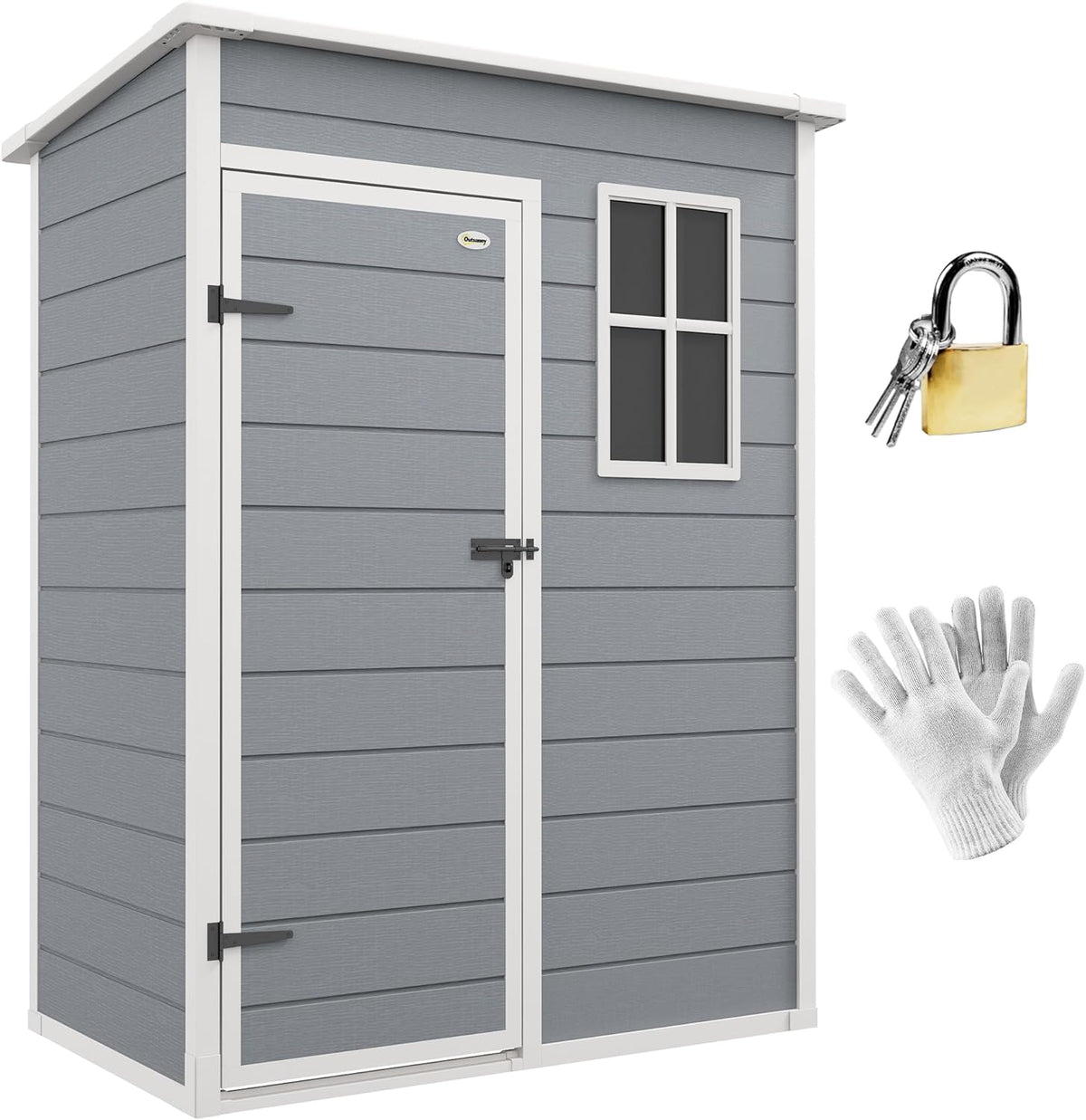 Outsunny Abri de Jardin 1,14 m² cabane de Jardin pour Outils - Porte verrouillable, aération et fenêtre - dim. 151L x 92l x 193H cm - Plastique, Gris