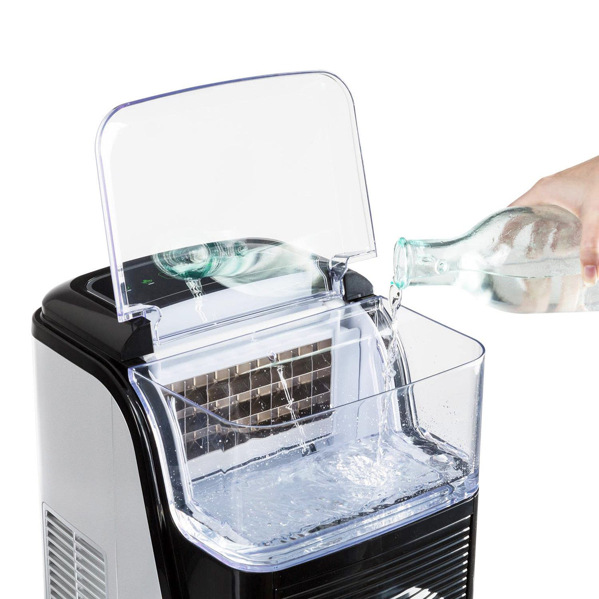 Machine à glaçons 15 kg/jour I Glaçons transparents I Réservoir d'eau amovible I 2 tailles au choix I 2,5 l I Bac à glaçons amovible Noir