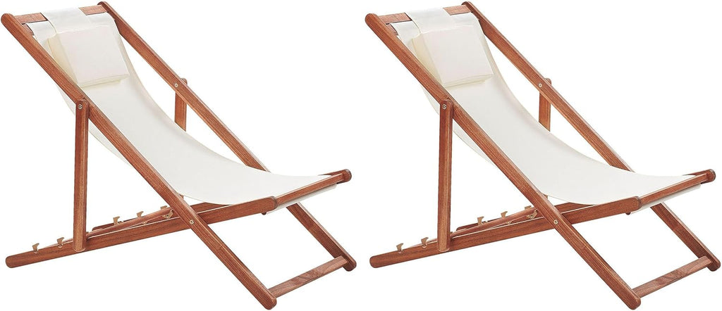 2 Chiliennes Pliantes avec Toiles de Remplacement en Bois Acacia Foncé Avellino