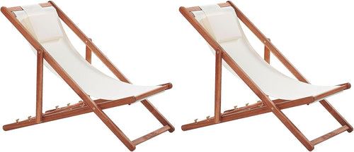 2 Chiliennes Pliantes avec Toiles de Remplacement en Bois Acacia Foncé Avellino