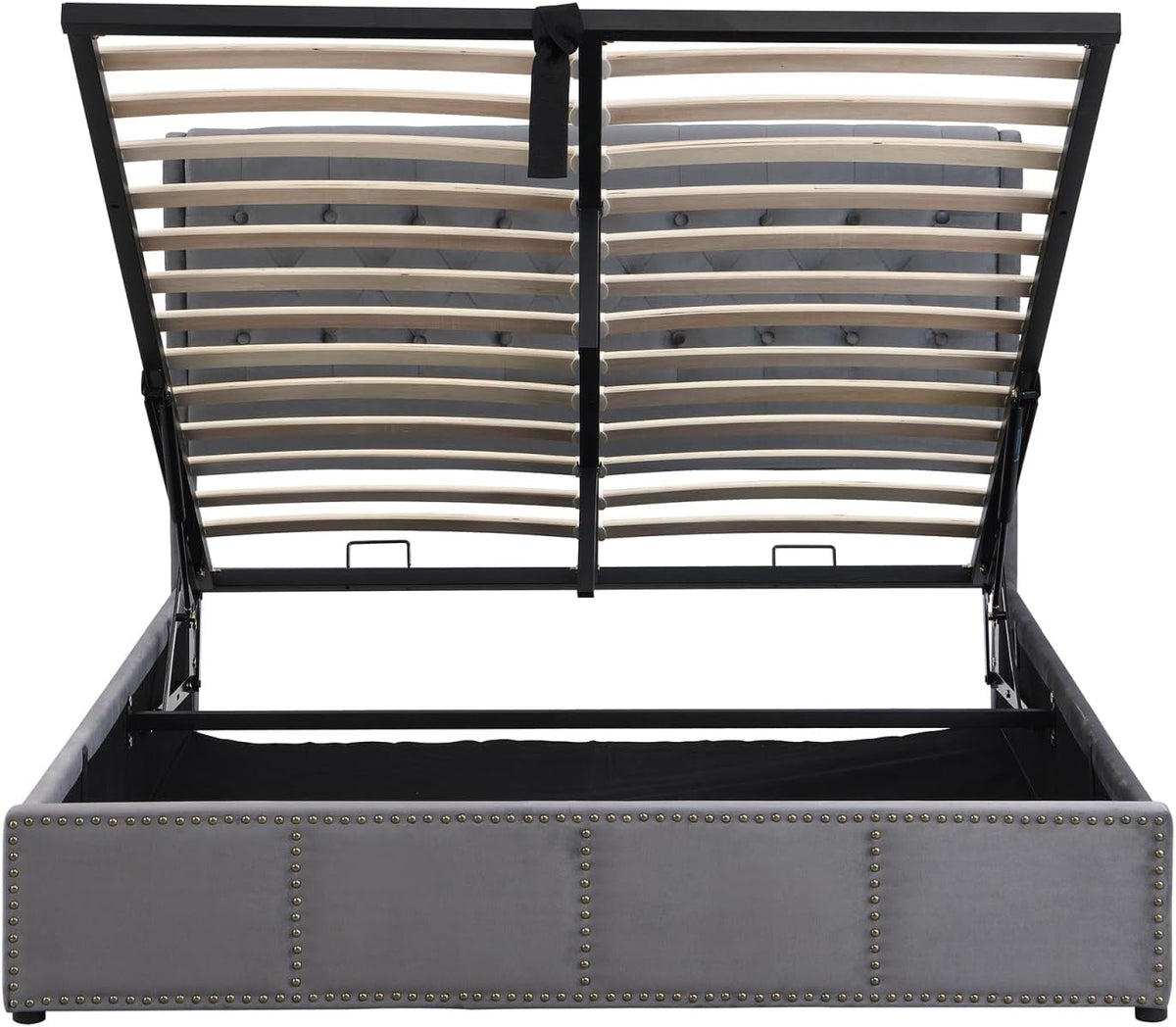 HYNHXBP Lit Double Rembourré 160x200cm, Lit Coffre avec sommier, Tête de lit en Forme d'oreiller et Espace de Rangement hydraulique, Velours Gris-B, 160 x 200 cm
