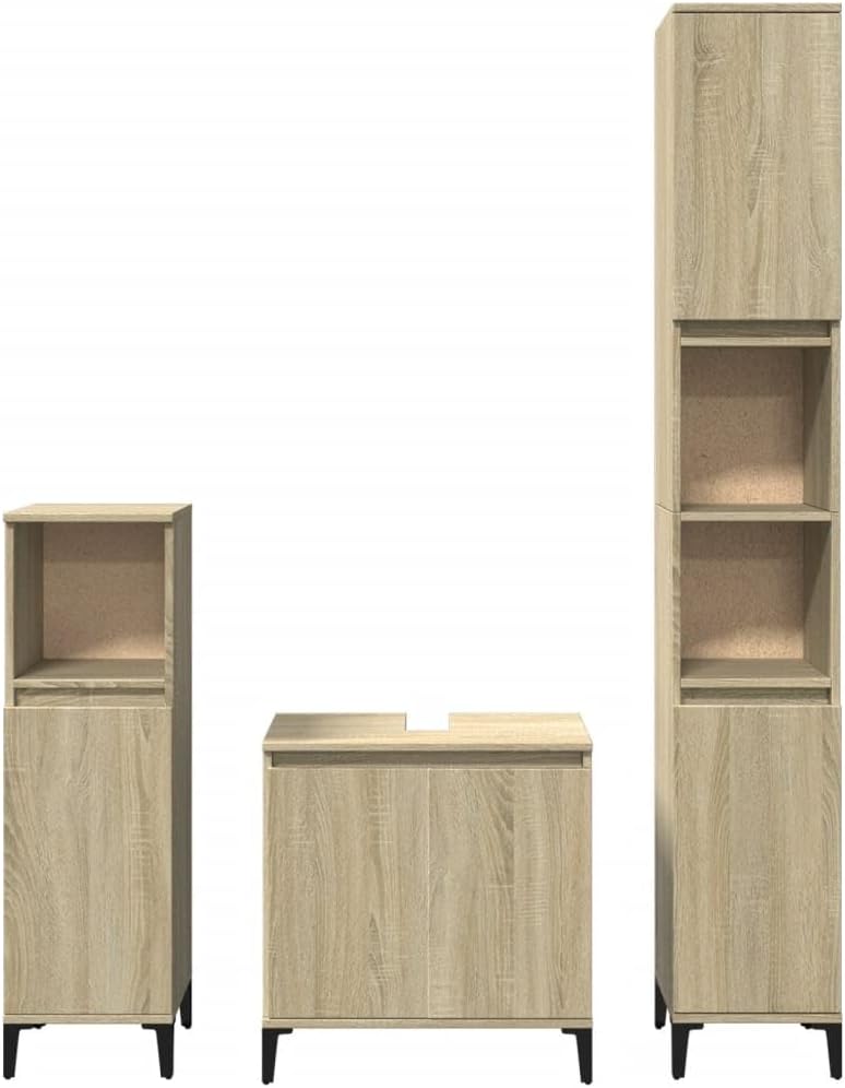vidaXL Ensemble de Meubles de Salle de Bain 3 pcs chêne Sonoma, Armoire de Salle de Bain, Armoire de Bain, Meuble-lavabo de Salle de Bain