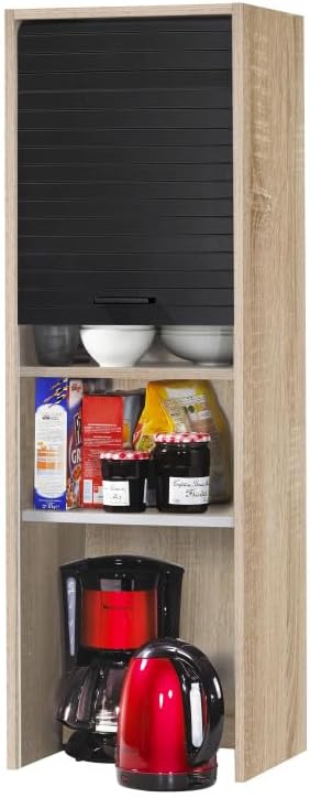 SIMMOB Meuble de Cuisine Haut Chêne Rideau Noir 4 Niches L 40 H 123.6 P 35 cm