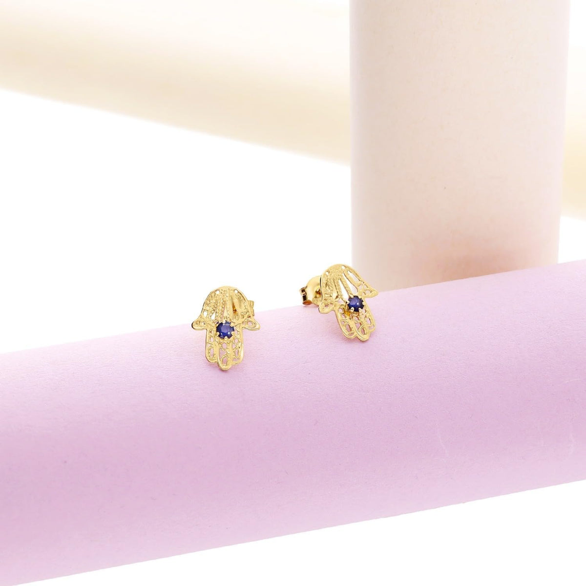 Lucchetta - Main de Fatma/Hamsa Pendentif ou Boucles d'Oreilles, option Saphir Bleu Naturel, Bijoux d'Or pour Femmes Filles