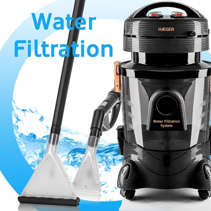 Haeger Aspirateur multifonction pour tapis, tapis, tissus d'ameublement et voiture, nettoyeur de taches, aspirateur humide et sec, filtre à eau, 1200 W