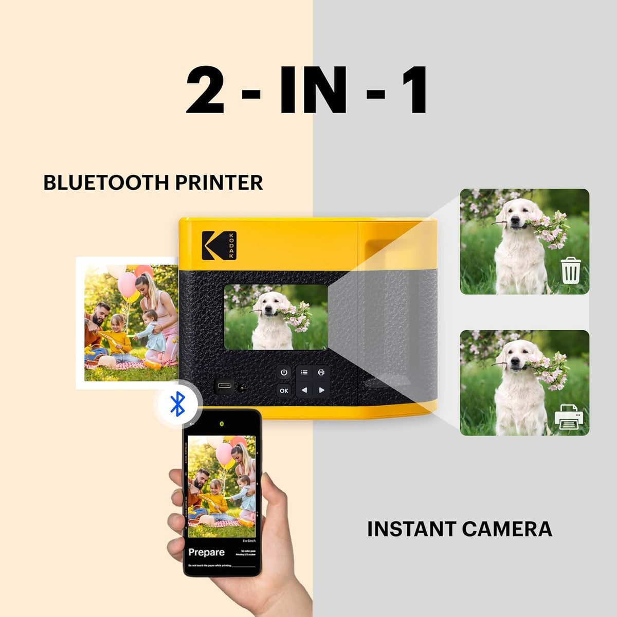 Kodak Cam Mini Shot 4 Era - Appareil Photo Numérique Instantané et Imprimante Photo, Noir 4x4 Appareil Photo + Papier Photo One-Touch