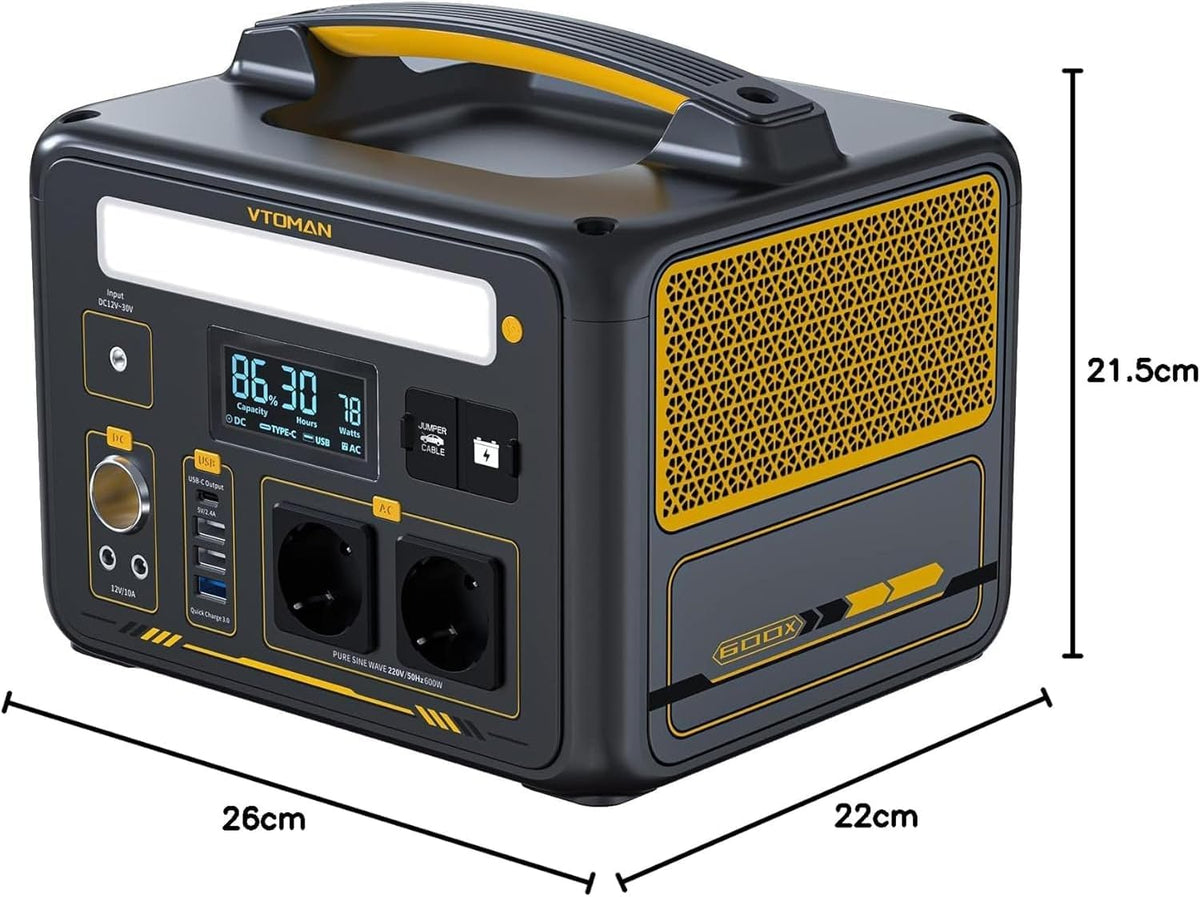 VTOMAN Jump 600X Station électrique Portable 600W - 299Wh Generateur Electrique Portable LiFePO4 Batterie Générateur, Dual PD 60W Typ-C Sortie, Capacité Extensible à 939Wh pour Camping Extérieur