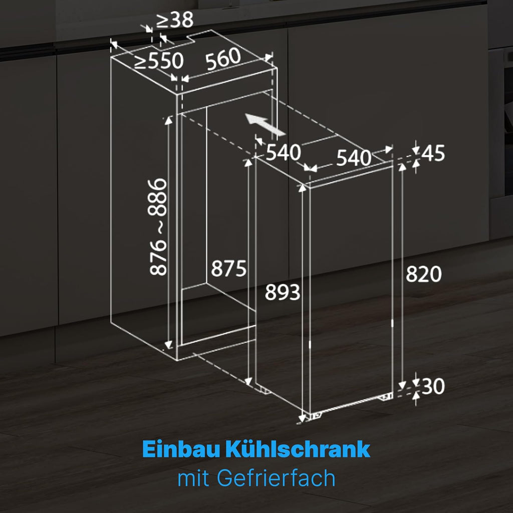 Bomann, Réfrigérateur et Congélateur Encastrable 118L Blanc KSE7810 - Réfrigérateur 104L, Congélateur 14L, Éclairage LED, Dégivrage Automatique, Contrôle Température, Idéal pour Petits Espaces