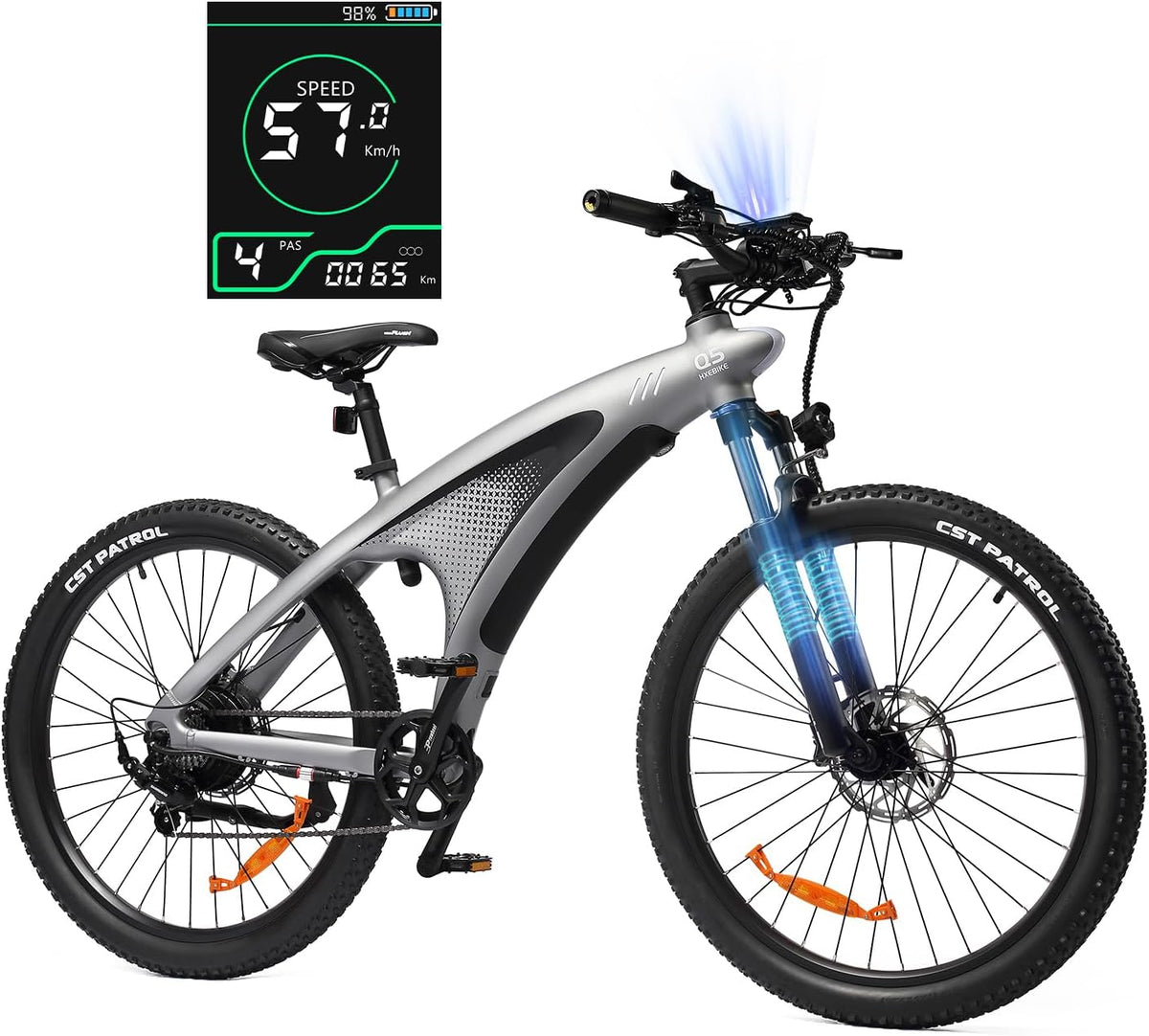 HX Q5 Vélo Électrique pour Adultes, E Bike 27,5 * 2,25'' Tout-Terrain, Jusqu'à 110km, 48V 20Ah Batterie Amovible, Shimano 7 Vitesses, VTT Électrique Homme Femme Fourche Suspendue, Freins Hydrauliques