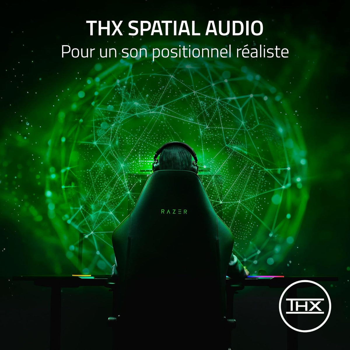 Razer Kraken V4 Pro - Casque de Jeu sans Fil avec hub de contrôle - Sensa HD haptics (hub de contrôle OLED, Triforce 40mm Drivers, HyperSpeed & Bluetooth, THX Spatial Audio, RGB) Noir