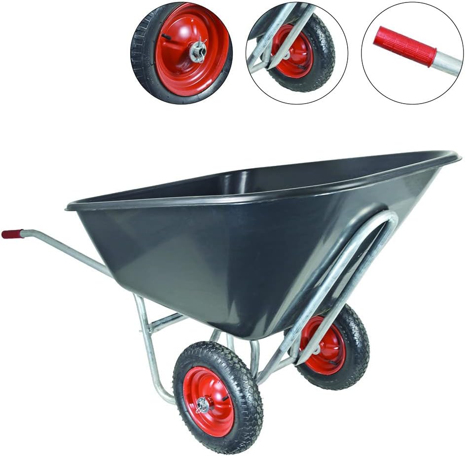 Vigor Brouette avec 2 roues, caisse noire en plastique, capacité 240 lt