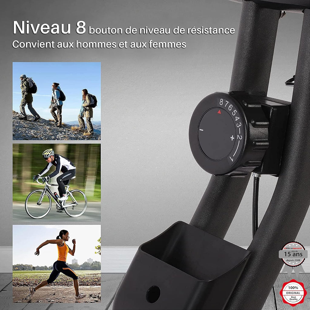 Ultrasport F-Bike Pro Vélo d’Appartement Pliable I Vélos d'Appartement Extra Silencieux jusqu'à 150 kg avec Selle Confort, 16 Niveaux, Fonction App, Silencieux, Velo d Appartement Pliable
