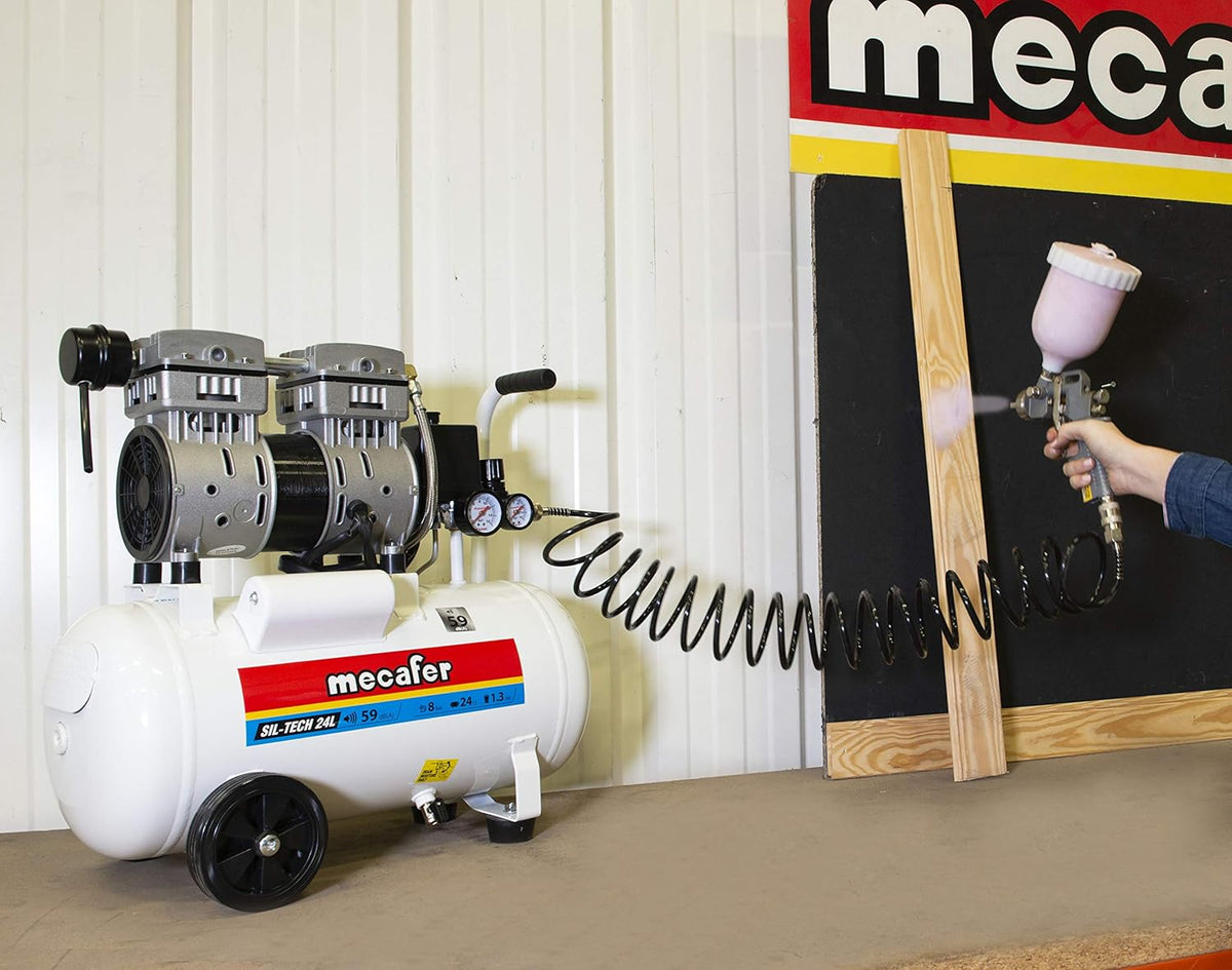 Mecafer 425543 Compresseur Silencieux 50L/1,3 HP/8 bar Blanc