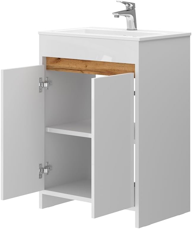 Vicco Ensemble de Meubles de Salle de Bain Lemgo, Blanc Haute Brillance, 2 pièces, Armoire Basse 60 cm