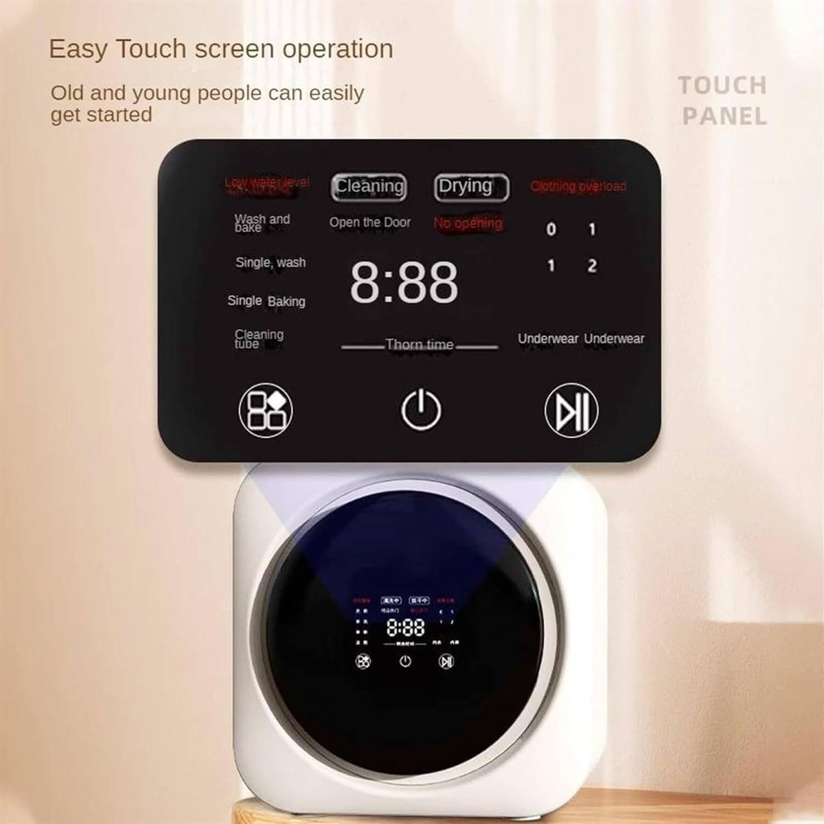 GEJLELDS Mini Machine À Laver Et Sèche-Linge De 3,5 L, Machine À Laver Compacte Et Essoreuse avec Baril Intérieur en Acier Inoxydable, pour Appartement, Maison, Dortoir Mural