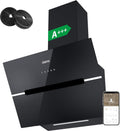 Ciarra CBCB6736F Classe A+++ Hotte Aspirante Inclinée 60cm - 650m3/h - Commande Tactile et Wi-Fi - Fonction Boost - Design en Verre Élégant - Noir
