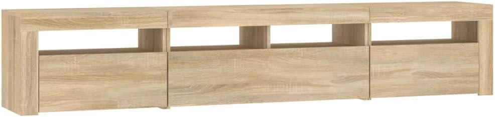 Mandloder Meuble TV avec lumières LED, chêne Sonoma, 220 cm de large, meuble multimédia pour salon, centre de divertissement avec espace de rangement