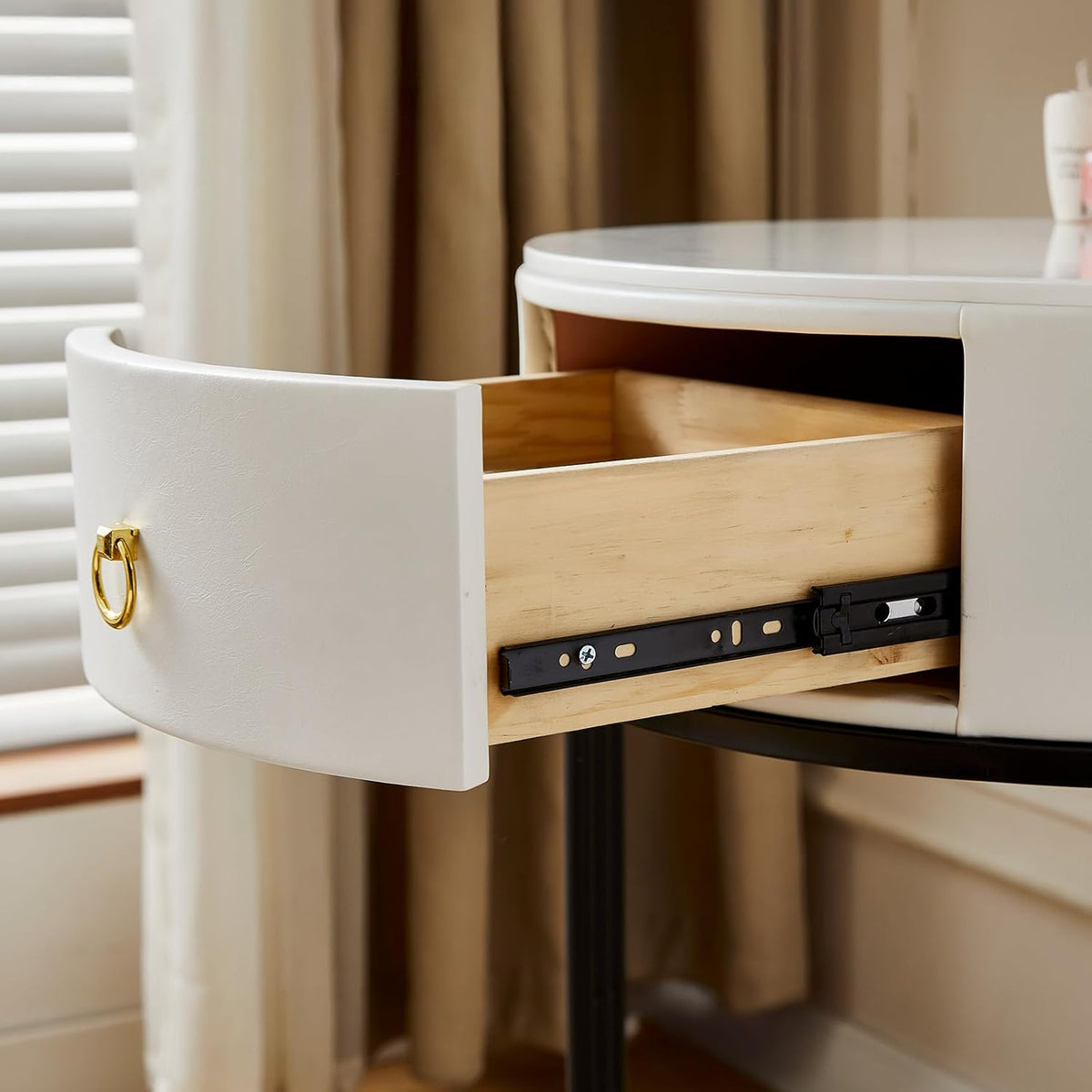 Coiffeuse avec Miroir LED, Pierre Sinterisée et Simili Cuir, Coiffeuse avec Tiroirs et Tabouret, pour Chambre, Design Moderne, Blanc