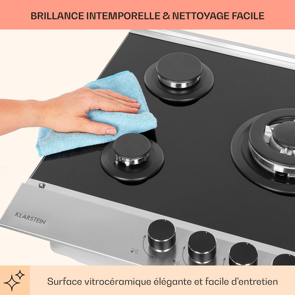 Klarstein 10.4 kW Inox Plaque de Cuisine Gaz Encastrable 5 Feux, Table de Cuisson à Gaz 5 Brûleurs, Piano Gaz en Acier Inoxydable