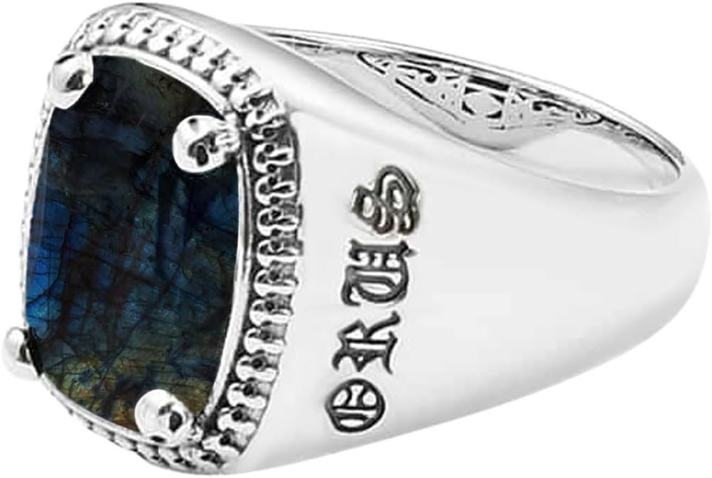 Chevalière Argent Homme Bleu Saphir Cavalier D'enfer