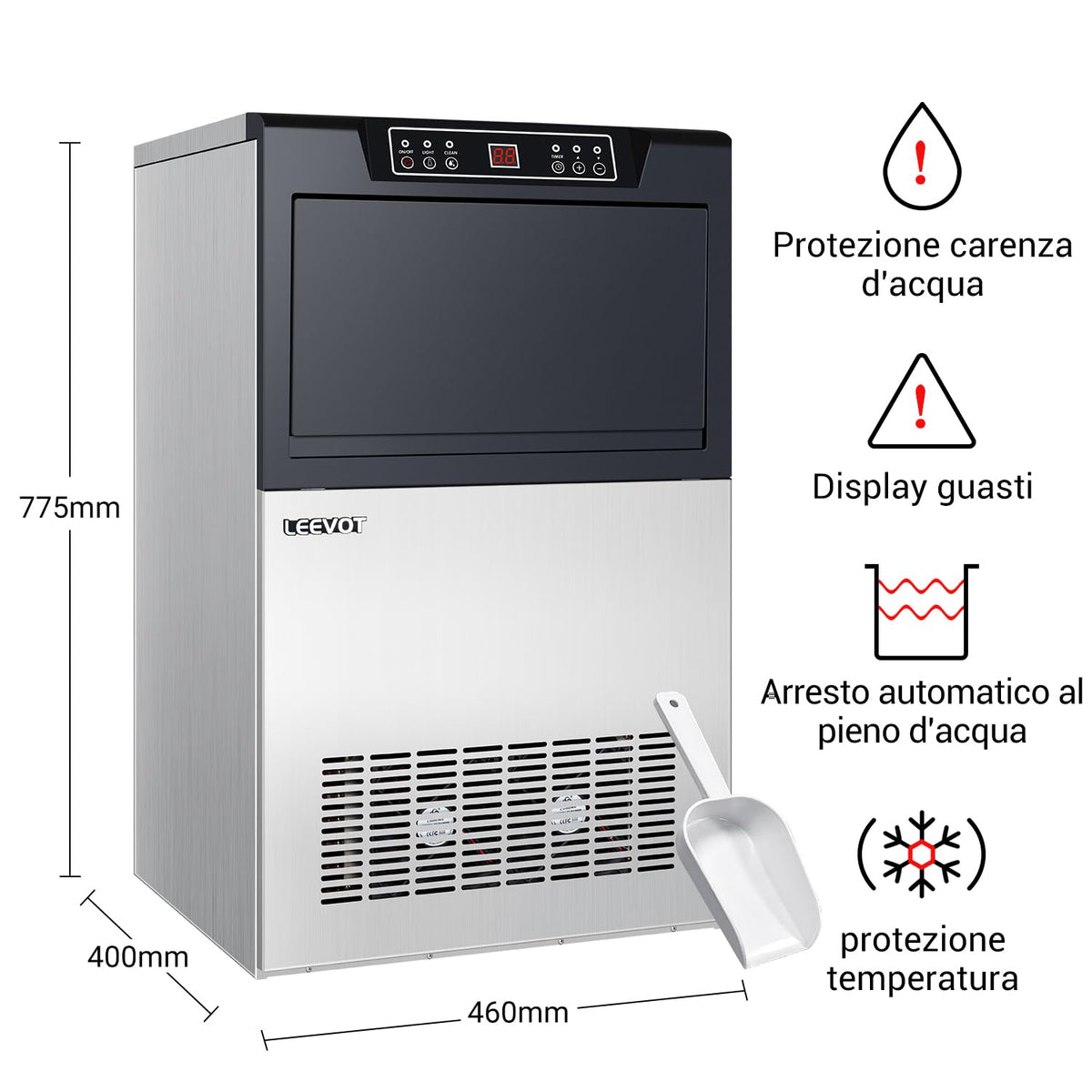 LEEVOT Machine à glaçons professionnelle - Machine à glace maison 45 kg/24 h, 320 W, pour maison, bar et usage commercial