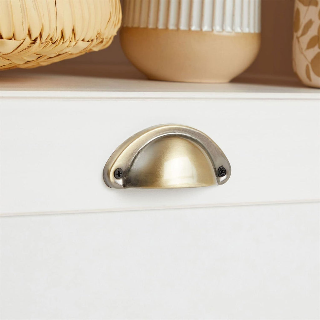 IDIMEX Meuble TV Bolton 2 tiroirs et 2 niches de Rangement, Meuble télé Design Campagne en pin Massif Blanc et Brun, dim 110x50x40 cm