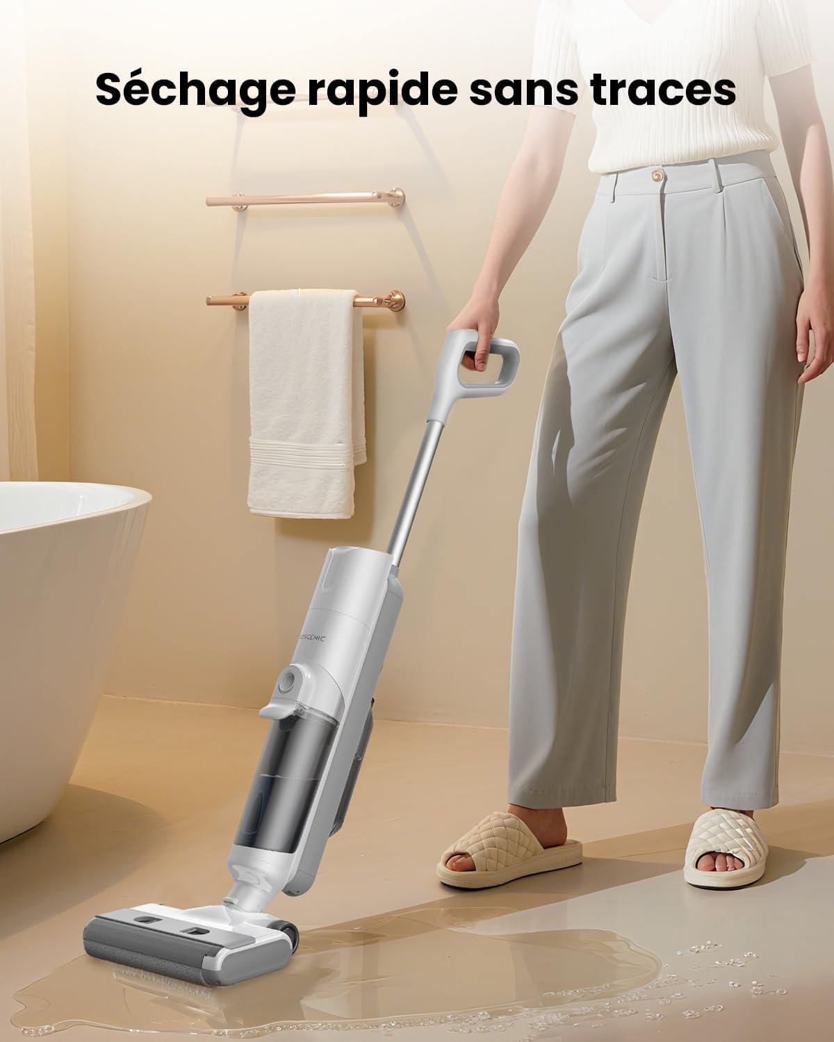 Proscenic F10 Ultra Aspirateur Laveur sans Fil, Nettoyeur de Sol, 60 Mins Aspirateur Balai sans Fil Humide et Sec, Léger Aspirateur Eau et Poussière,1.3L,Autonettoyant,Nettoyage dans Les Angles,Bords