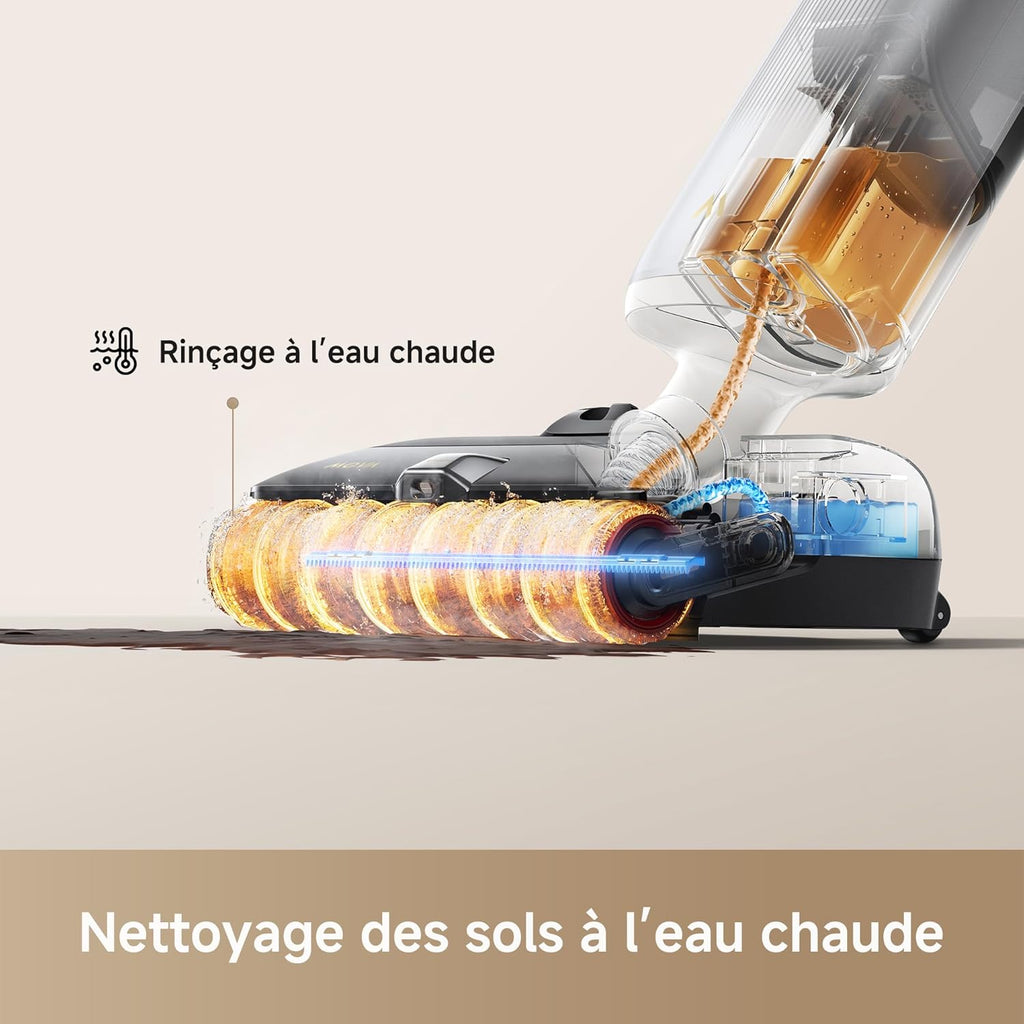 Mova X4 Pro Aspirateur Humide et Sec, Lavage à l'eau Chaude, Anti-enchevêtrement, Auto-Nettoyage à 100 C, Aspiration de 20 kPa, Station d'insertion, Brosse à LED, Double Bord, Ajustement Intelligent