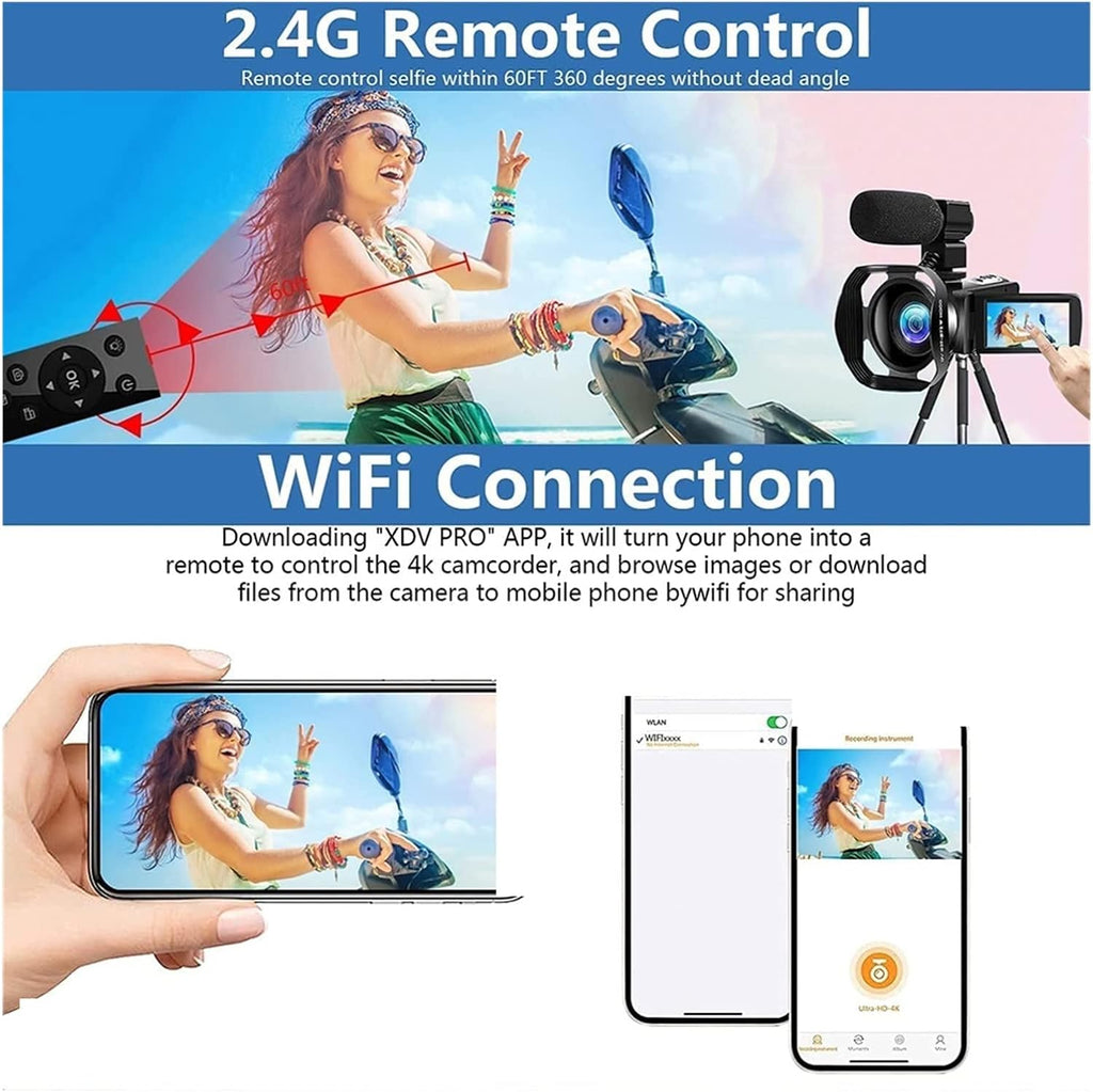 LBNVBC Caméra vidéo numérique Professionnel 4K caméscope Fill Light Vlogging Kit for Le Streaming avec 16X Zoom Photographie(32G SD Card,with Light)