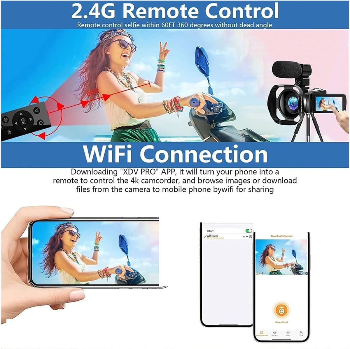 LBNVBC Caméra vidéo numérique Professionnel 4K caméscope Fill Light Vlogging Kit for Le Streaming avec 16X Zoom Photographie(32G SD Card,with Light)