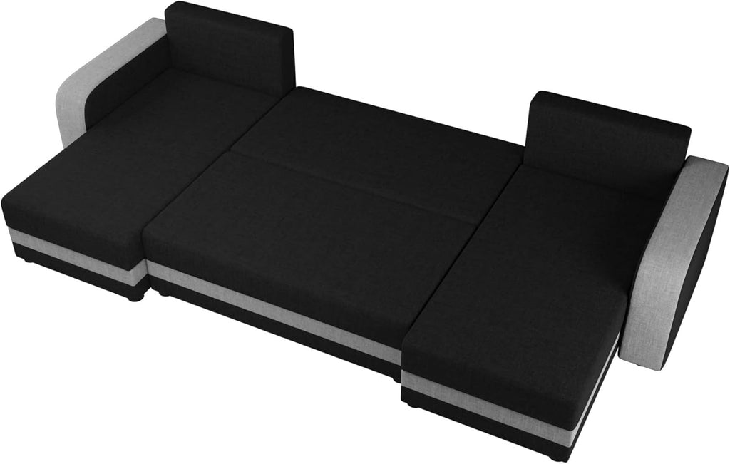 Bestmobilier - Canapé Panoramique en U Convertible avec Coffre Harvey en Tissu - Canapé Lit - Grand Sofa XXL Gris 7 Places - Salon