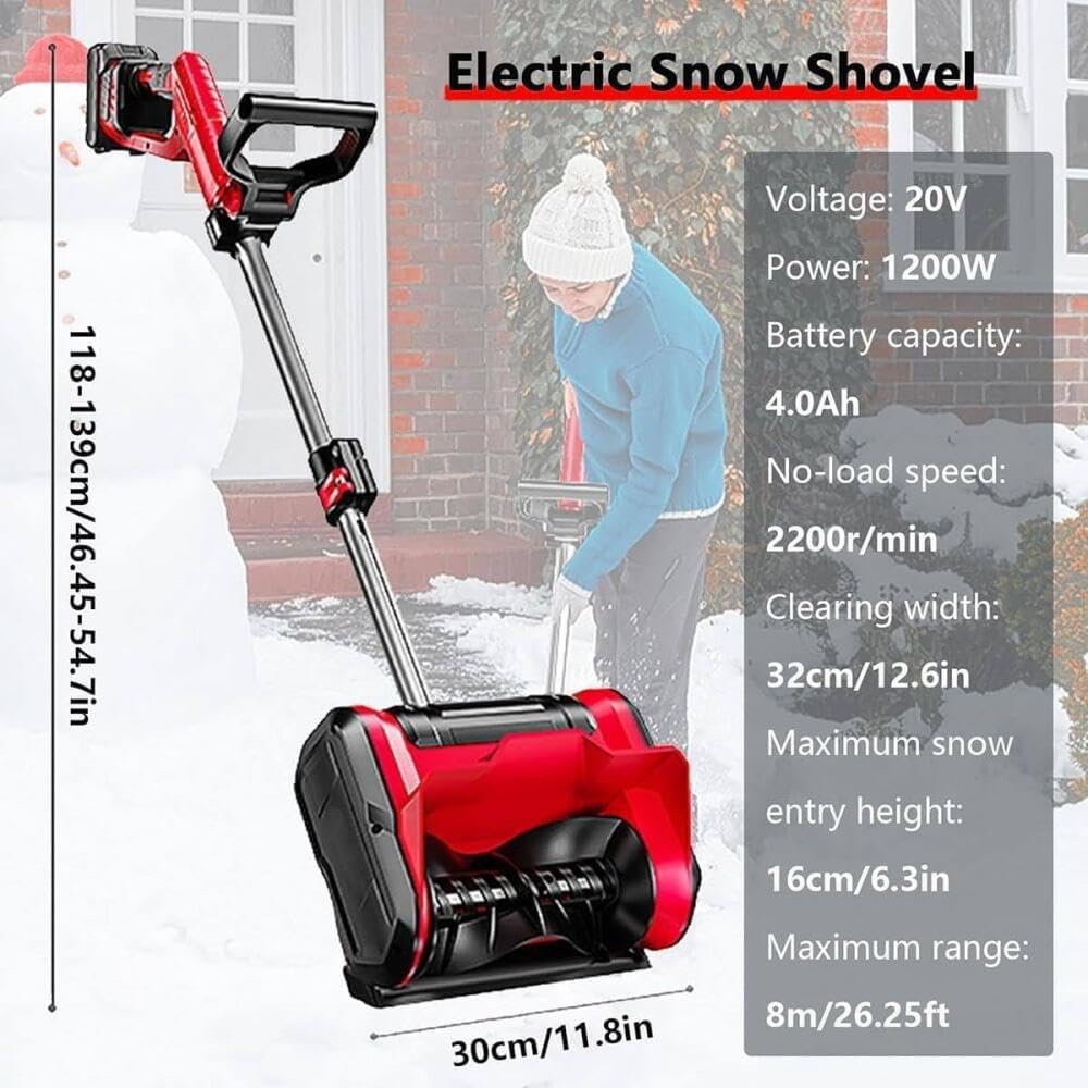 Déneigeuse sans Fil, 1200 W, Batterie 20 V Double, Largeur 32 Cm, Profondeur De Déneigement 16 Cm, Manche Télescopique Réglable 46-55 Cm, pour Allée, Patio Et Jardin