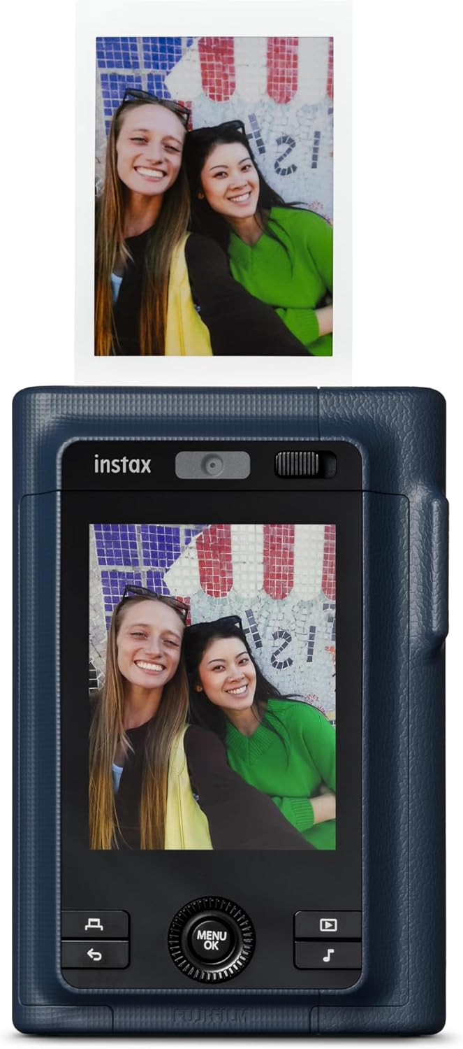 INSTAX Mini LiPlay+ Bleu Nuit Appareil Photo numérique instantané Hybride et imprimante Photo, écran LCD 6 x 4 cm, Fonction d'enregistrement Audio, objectifs Principal et Grand Angle pour Selfies