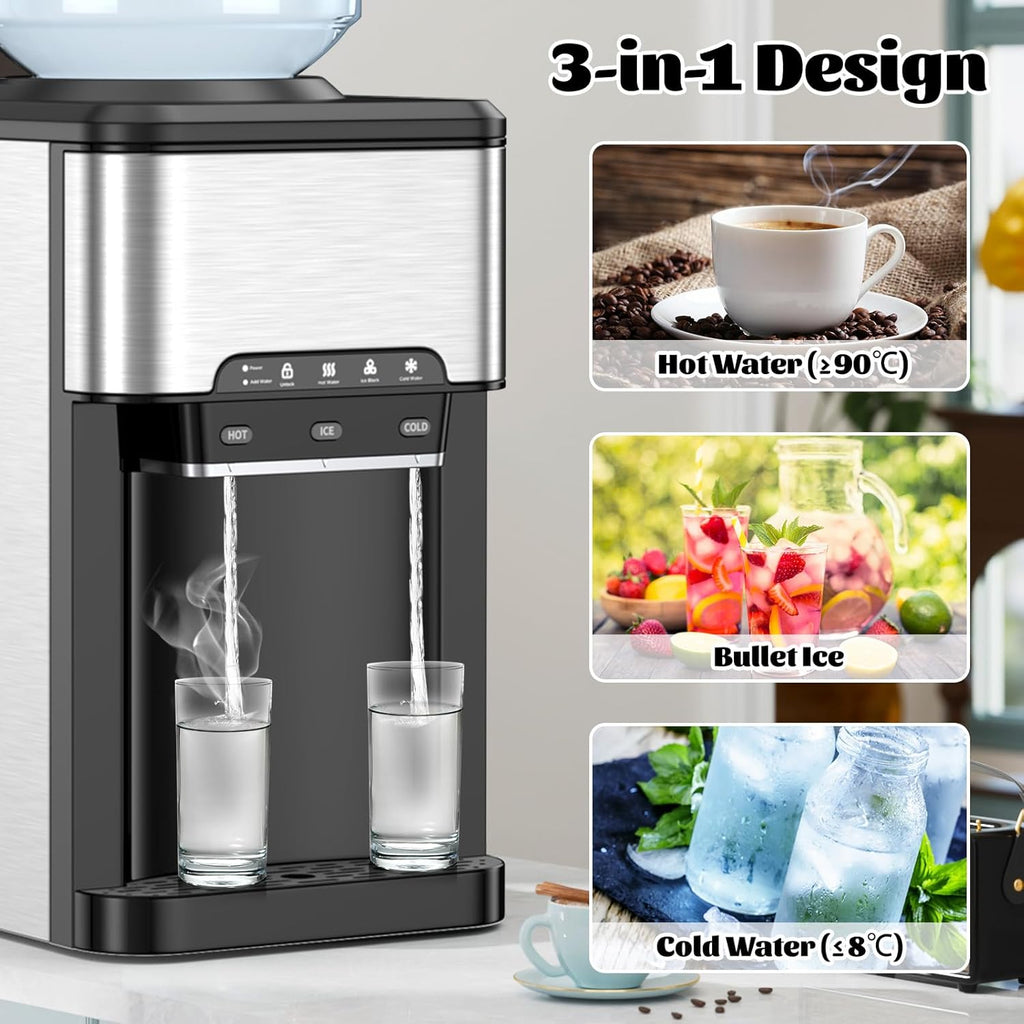 SOARS Machine A Glacons 3 en 1, Distributeur Eau Froide et Chaude, Réservoir d'Eau de 3L, Fabrication Glace 19KG/24H, Refroidissement par Compresseur pour Maison, Bureau