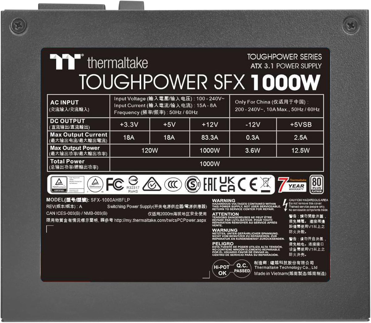 Thermaltake Toughpower SFX 1000W | ATX 3.1 | 80Plus Platinum