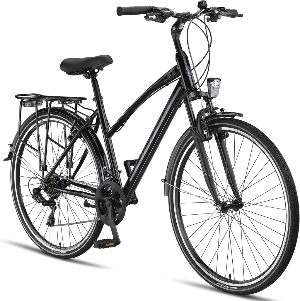 Licorne Bike Vélo de trekking de qualité supérieure de 28 pouces - Pour garçons, filles, femmes et hommes - Dérailleur Shimano 21 vitesses - VTT - Cross - Life-L-V.