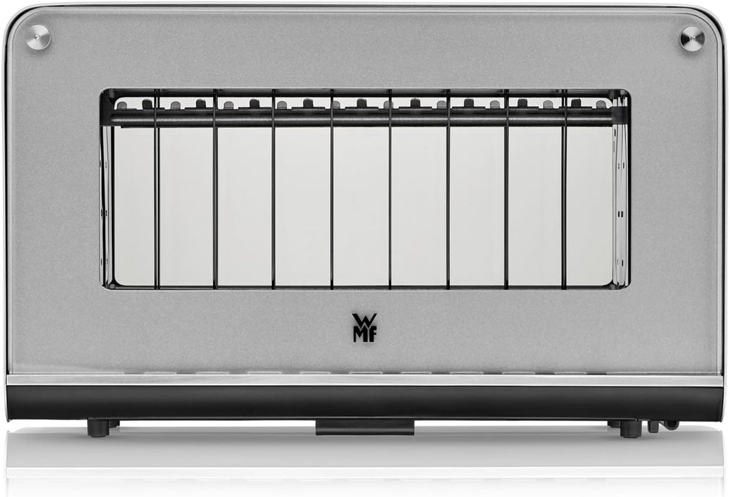 WMF Lono Grille-pain vitré avec grille réchauffe-viennoiseries, 2 tranches, XXL, support motorisé, fonction réchauffage, 7 niveaux de brunissage, grille-pain en acier inoxydable mat
