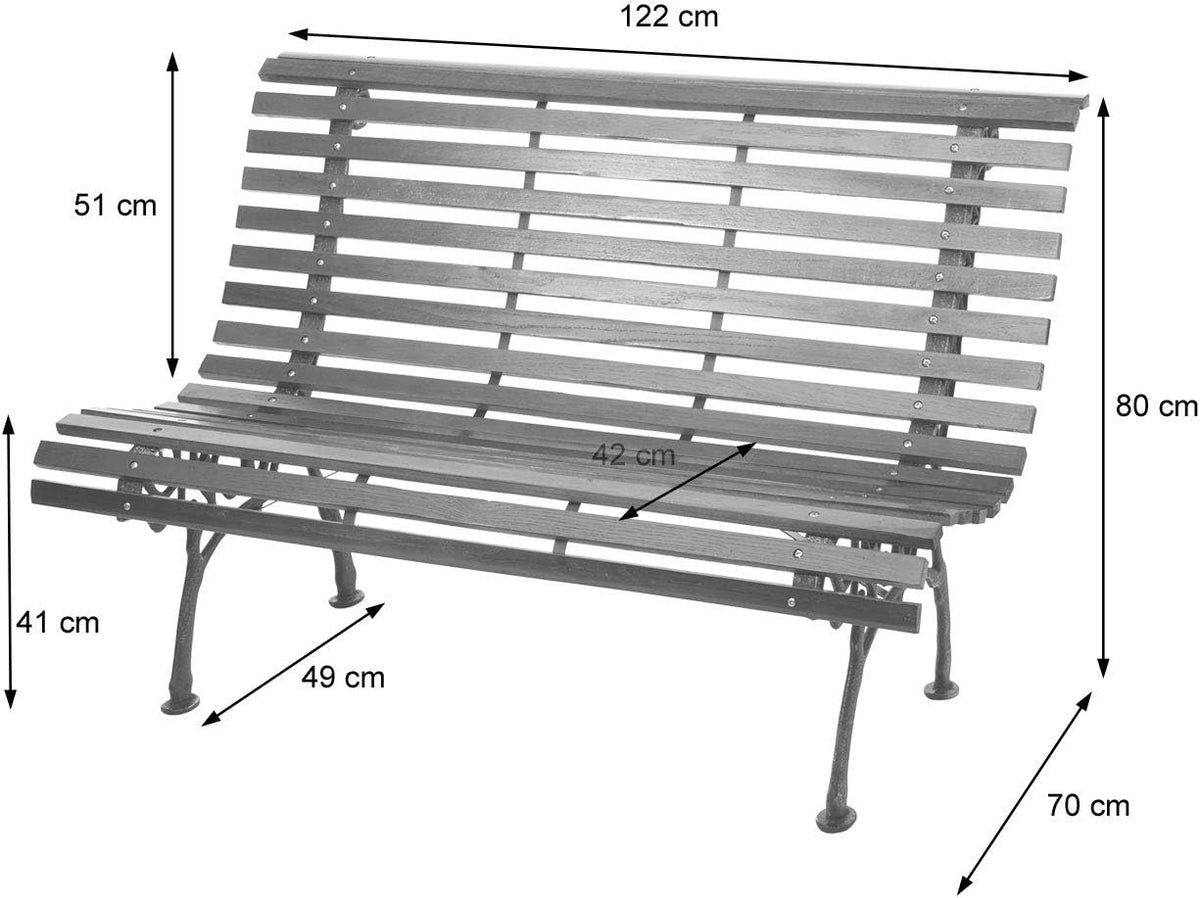 Banc de Jardin HWC-F97, Banc du Parc, Banquette en Bois, Fonte, 3 Places, 122cm, 22kg - Marron Clair
