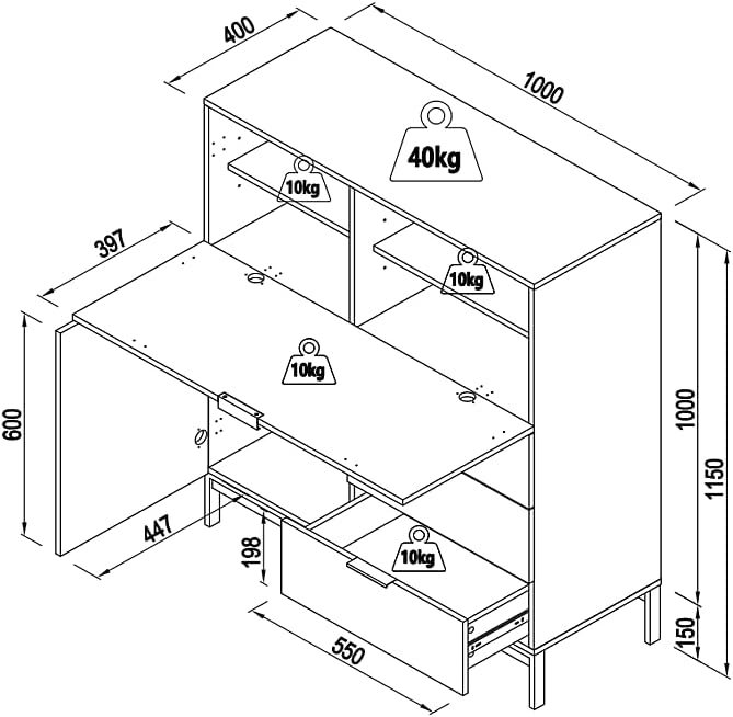 Vente-unique - Secrétaire avec 2 Porte et 3 tiroirs - MDF et métal - Beige - Erwin - avec Rangement