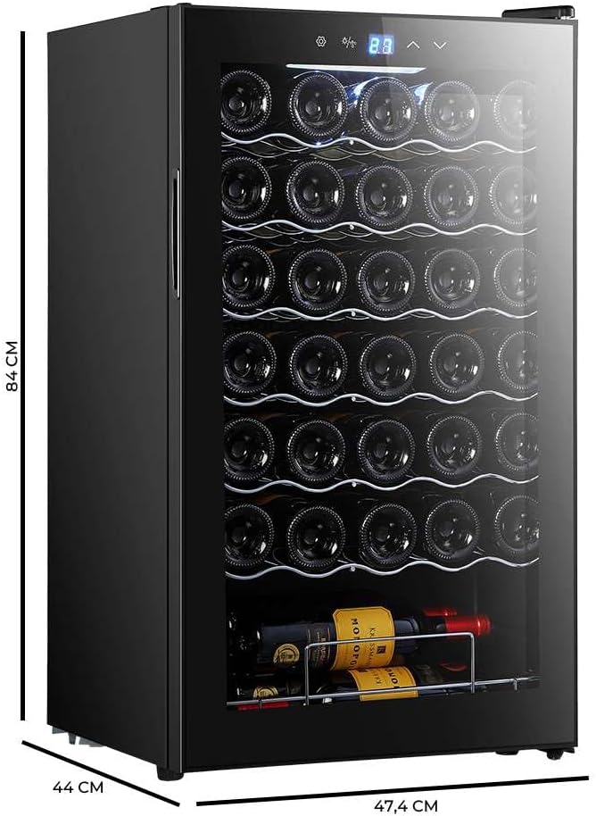 Cecotec Cave à vin 34 bouteilles Bolero grandsommelier 34030 black compressor, 80 L, Refroidissement par compresseur, Température réglable de 5 à 18°C, Commande tactile, Affichage, LED intérieur.