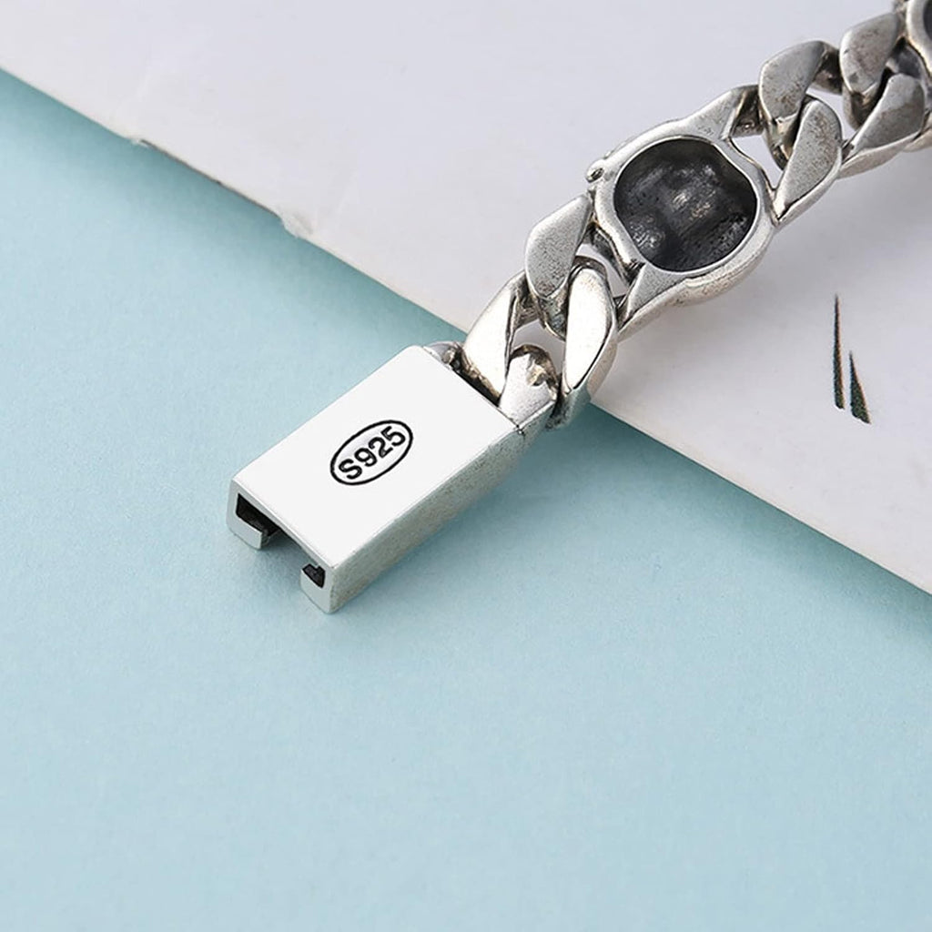LYGBAOFUL Bracelet chaîne crâne en Argent Sterling 925, Bijoux Gothiques Punk crâne pour Hommes, Cadeau
