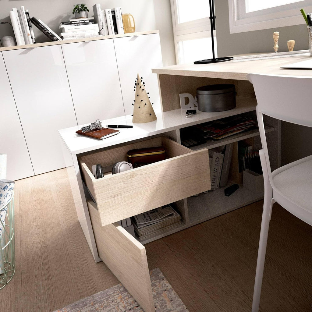 Dmora Scrivania Gardena, Positions pour Bureau ou Chambre d'enfant, Table d'étude d'angle Multi-usages, 139 x 92 x 75 cm, Bois, Chêne Blanc
