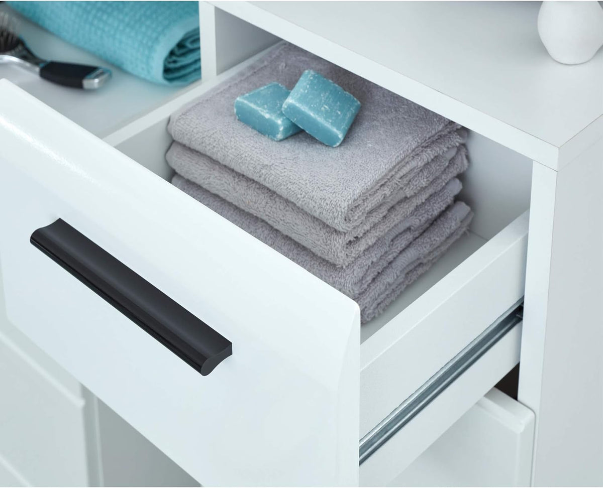 trendteam smart living Armoire Haute de Salle de Bain Schrank Skin 60 x 182 x 31 cm en Blanc Brillant avec Beaucoup d’Espace de Rangement