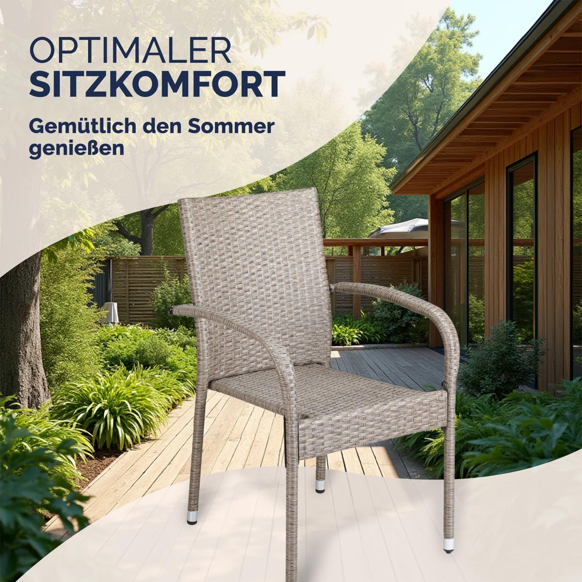 Casaria® Lot de 8 chaises de Jardin crèmes empilables polyrotin accoudoirs arrondis Fauteuil extérieur terrasse Balcon