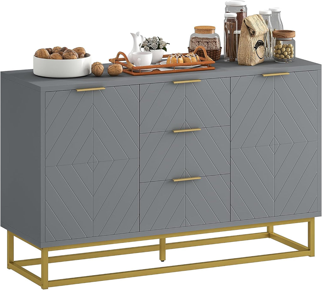 HOMCOM Buffet moderne pour salon avec 3 tiroirs, 2 portes et étagère réglable, pour salon, anti-renversement, 120 x 40 x 76 cm, gris